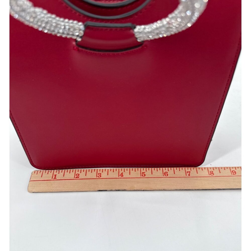 Topshop Red Square Handbag With Rhinestone Handles & Detachable Strap - Picture 12 of 13